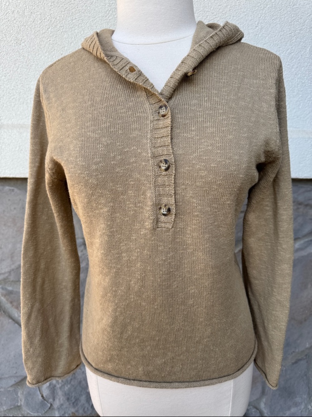 Columbia Tan Lightweight Hooded Button Pullover Sweater